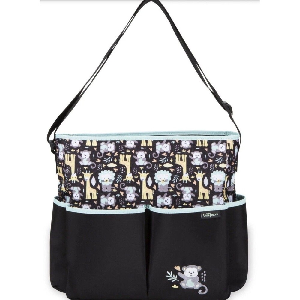 Baby Boom Diaper Bag Tote Giraffes, Monkey, Lion Print Brown w/ Changing Pad NEW